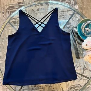 Express Sleeveless V Neck Blouse - Dark Blue Size L